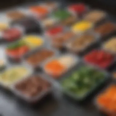 Innovative Meal Prep for Nutritional Balance A creative meal prep setup with various containers filled with balanced portions