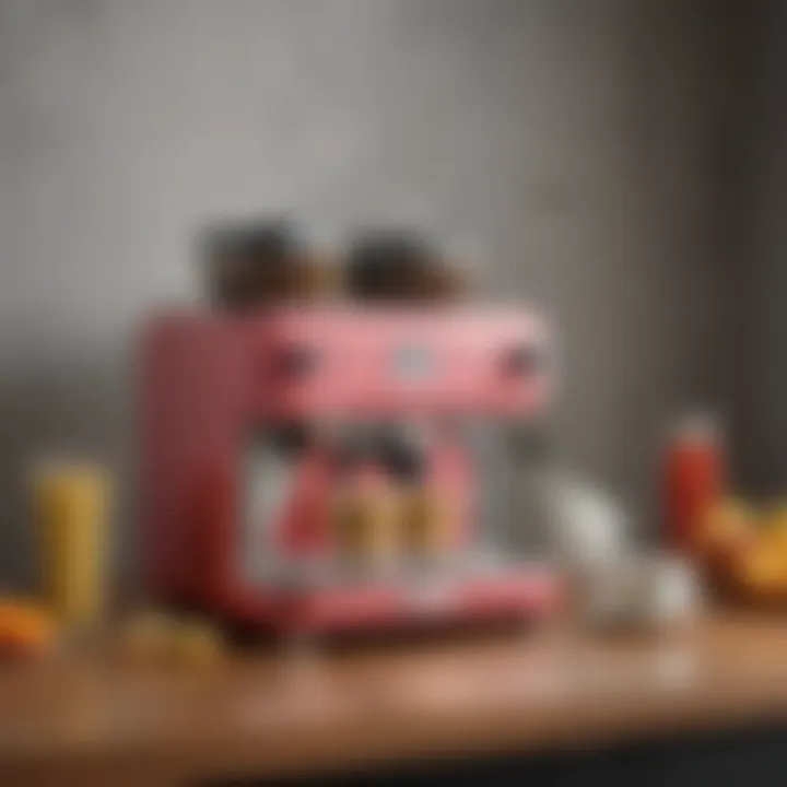 Aesthetic view of the Smeg Dolce and Gabbana coffee maker with coffee cups