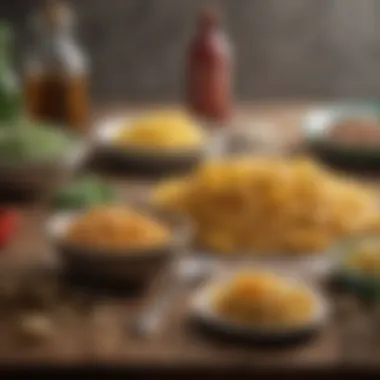 An assortment of affordable pasta ingredients displayed on a rustic wooden table