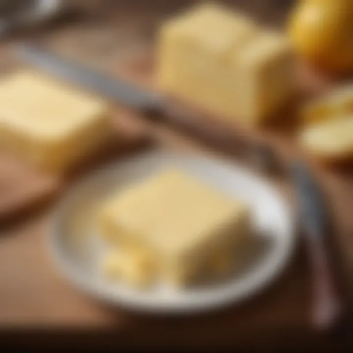 Butter on a wooden table with a knife