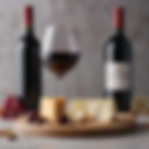 A vibrant glass of red wine beside a gourmet cheese platter