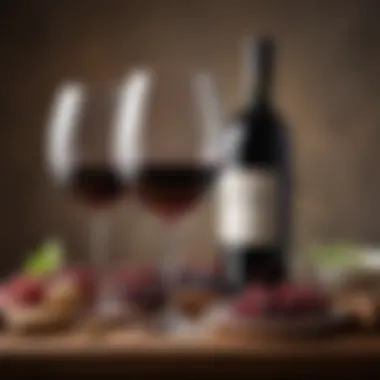 An assortment of red wines arranged with gourmet dining elements