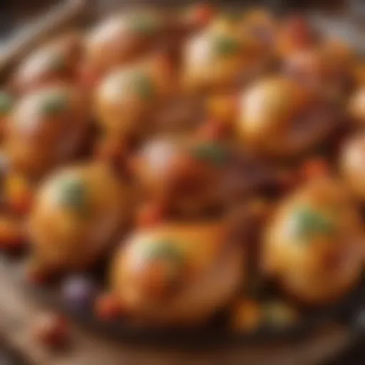 A vibrant platter of barbecue chicken bubble up bake with colorful ingredients