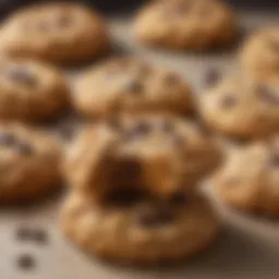 A close-up of golden-brown oatmeal cookies with chocolate chips