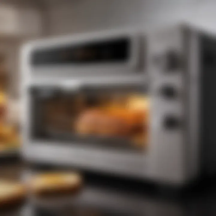 Elegant air fryer toaster oven with rotisserie function showcasing its sleek design.