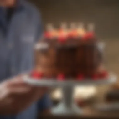 A delivery person presenting a boxed cake at a doorstep