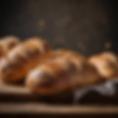 An array of freshly baked loaves displayed elegantly on a wooden table.