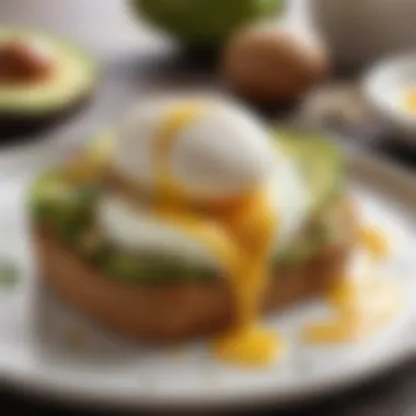 Delicious avocado toast topped with poached egg