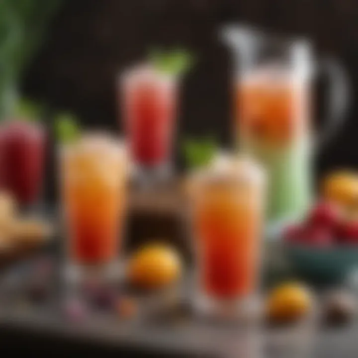 A selection of refreshing beverages for Easter celebrations, including colorful cocktails and non-alcoholic options.