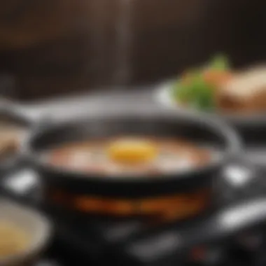 A close-up of an electric frying pan in action with delicious food.