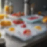 A collection of stylish ice making trays displayed on a kitchen counter