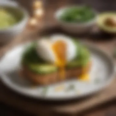 Avocado Toast Delight Plated avocado toast topped with poached eggs and microgreens