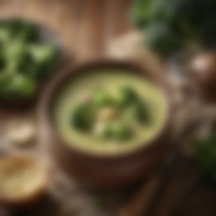 Hearty broccoli soup in a rustic bowl