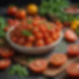 A vibrant assortment of fresh tomatoes and herbs for bruschetta sauce