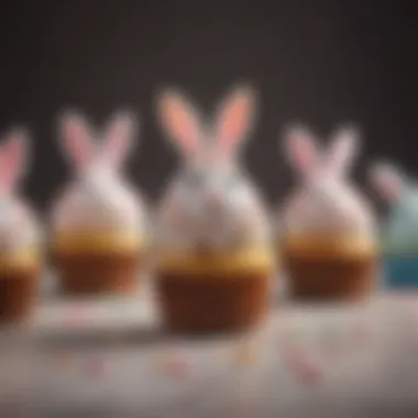 Deliciously decorated bunny cupcakes featuring pastel colors and whimsical designs.