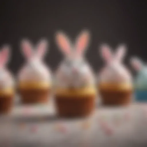 Deliciously decorated bunny cupcakes featuring pastel colors and whimsical designs.