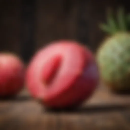 Vibrant cactus pear fruit on a rustic wooden table