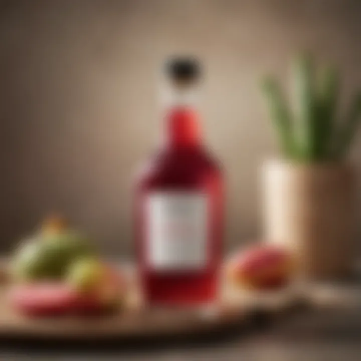 A bottle of cactus pear syrup displayed elegantly