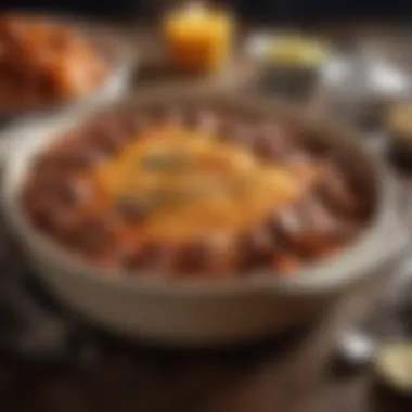 Hearty Meat Indulgence Savory meat casserole bubbling in a ceramic dish