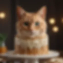Cat-themed cake with intricate frosting design