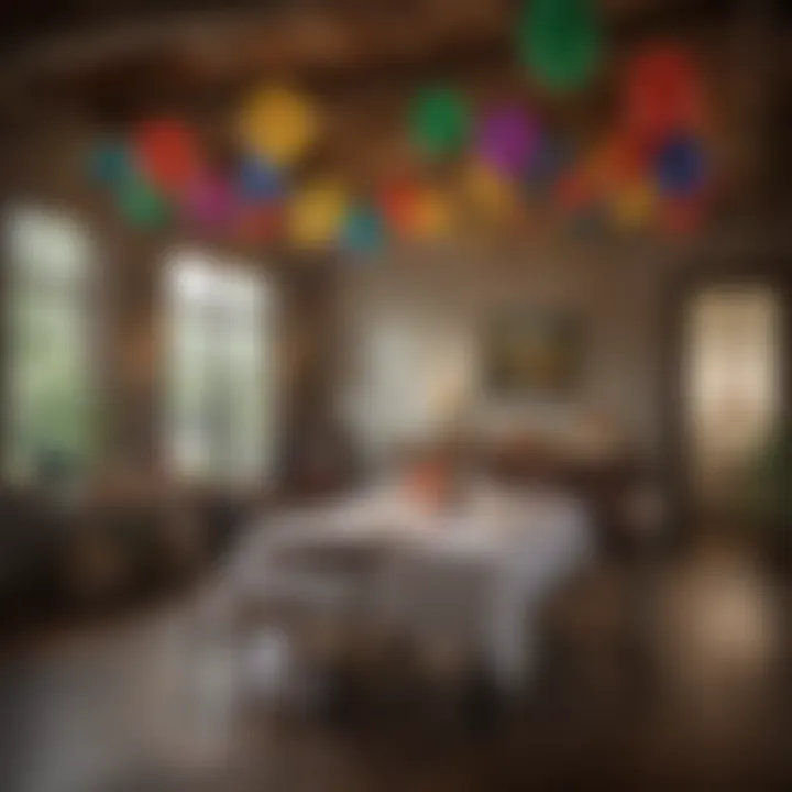 Festive dining area with balloons and streamers