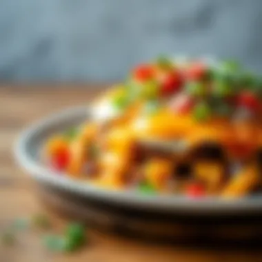 A dynamic serving of cheesy fried eggs with garnishes, emphasizing the dish's appeal and freshness.