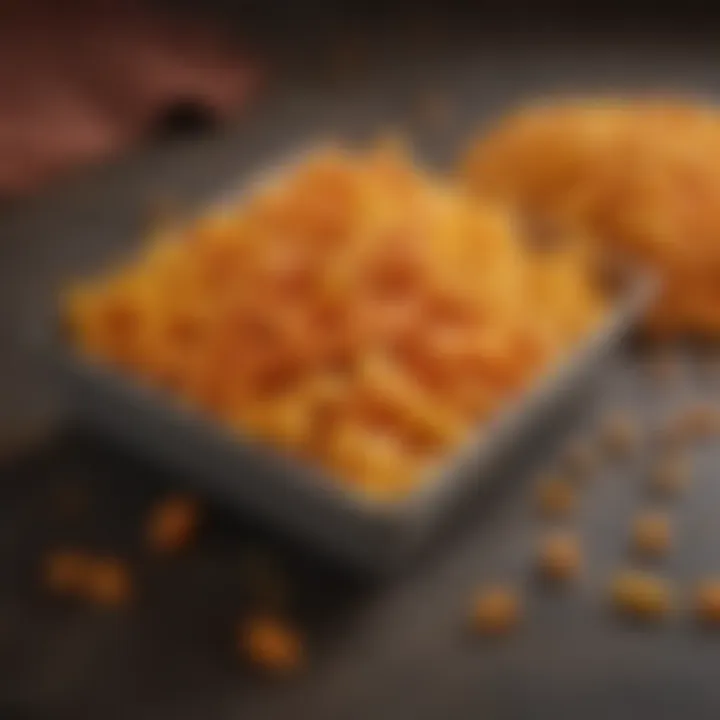 A playful arrangement of Cheetos in a culinary setting, emphasizing its fun aspect.