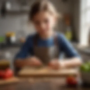 A child engaging with age-appropriate kitchen tools.