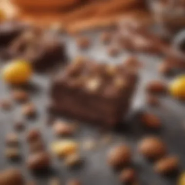 A vibrant display of chewy chocolate paired with fruits and nuts, emphasizing flavor combinations