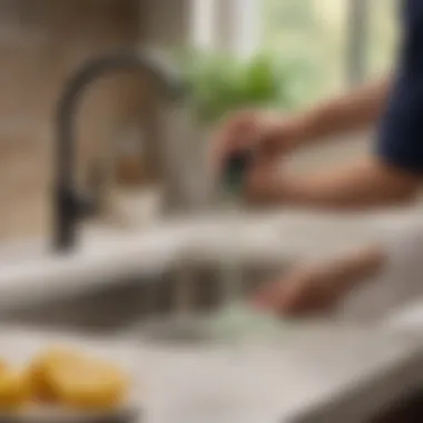 Effective Cleaning Technique A person using a brush to clean the disposal