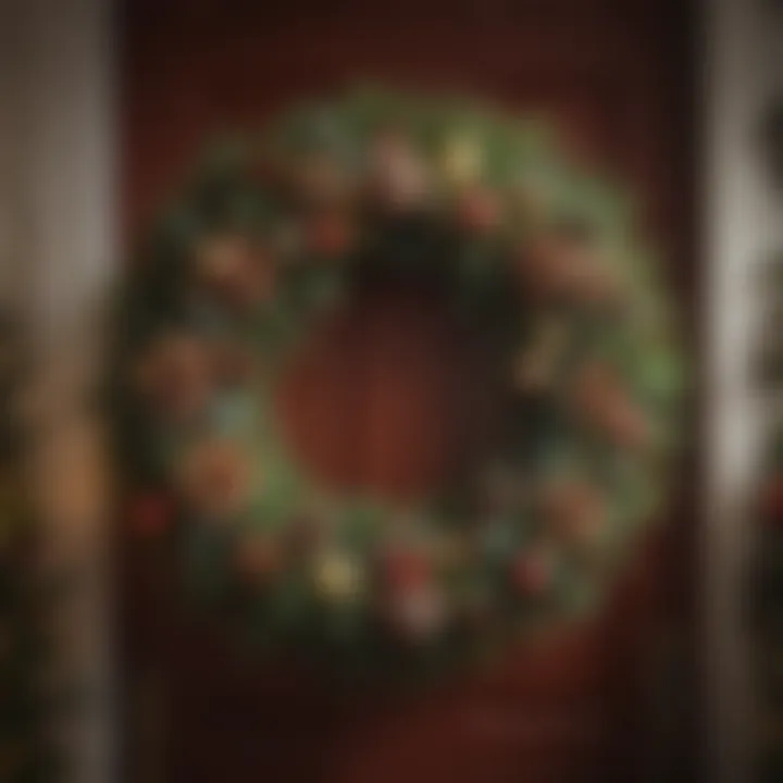 Festive holiday wreath with ornaments and pinecones