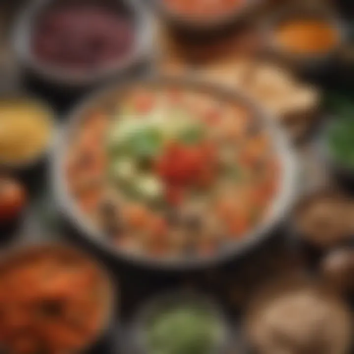 Colorful array of vegetarian dishes highlighting whole grains and legumes