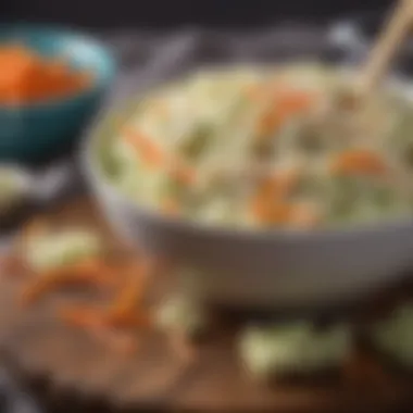 A bowl of creamy coleslaw with fresh cabbage and carrots