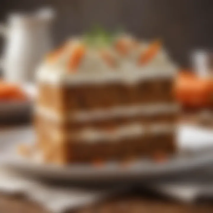 An elegant slice of carrot cake showcasing its moist texture and rich frosting