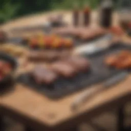 Stylish BBQ toolset displayed on a wooden table