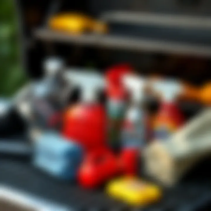 Essential Cleaning Supplies for Grill Care Collection of cleaning supplies for grill maintenance