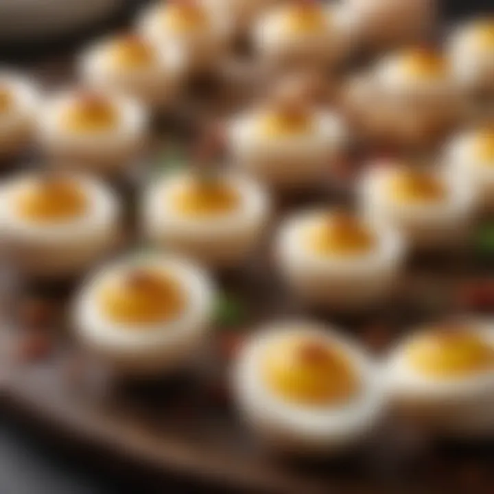 Close-up of boiled eggs with vibrant seasoning blends