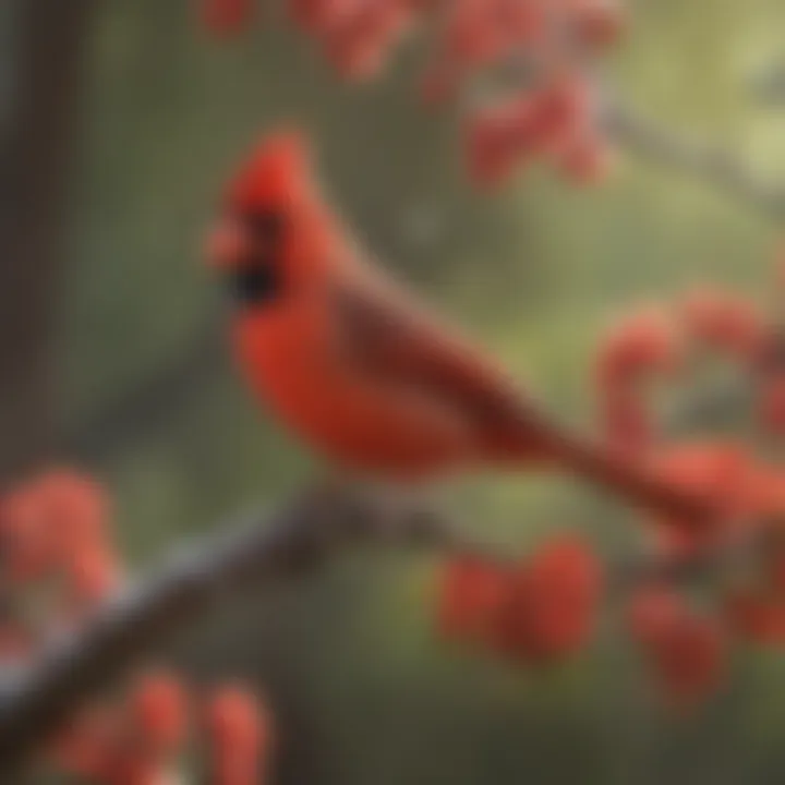 A vibrant red cardinal perched on a tree branch