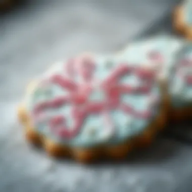 A decorated cookie with artistic icing patterns