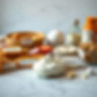 Essential ingredients laid out for making icing with labels