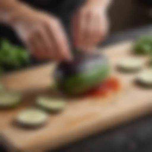 Sliced eggplant arranged for salting