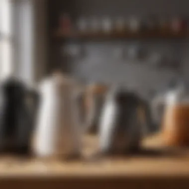 A variety of coffee pots displayed for comparison.