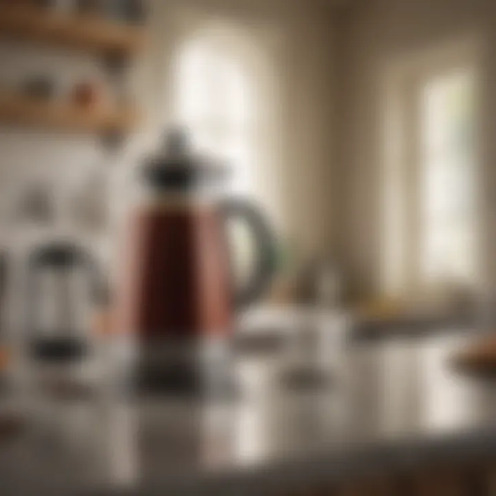 An elegant coffee pot in a stylish kitchen setting.