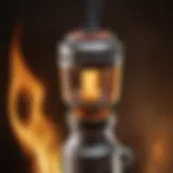 A close-up of a butane torch showcasing its flame intensity and control features