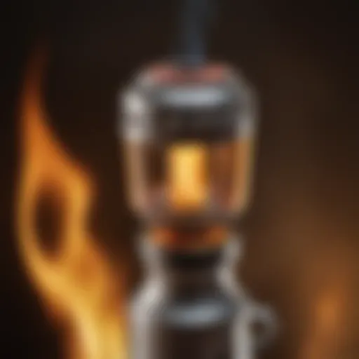A close-up of a butane torch showcasing its flame intensity and control features