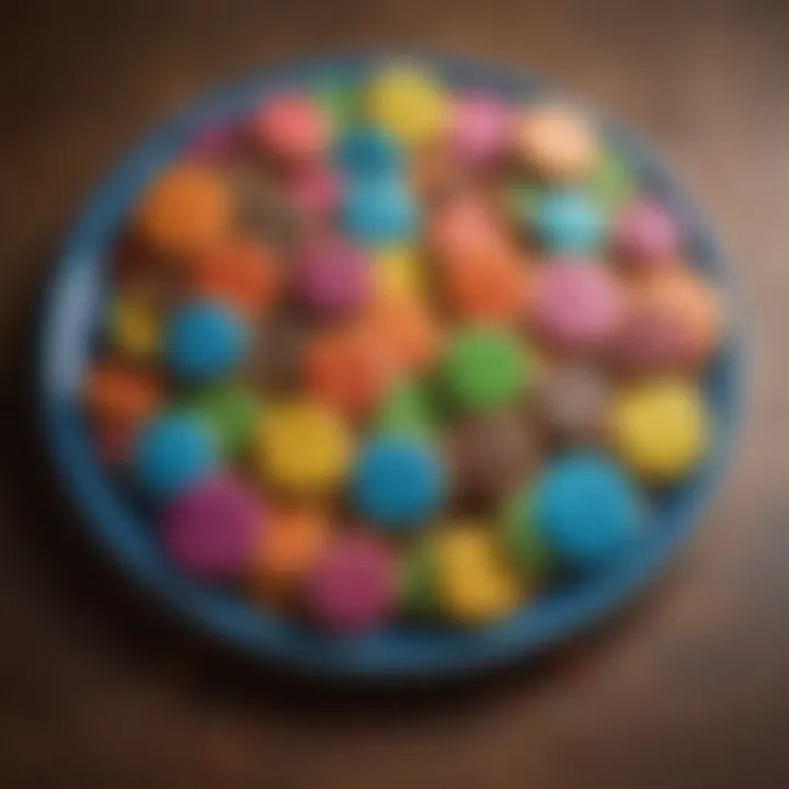 An assortment of colorful cookies elegantly arranged on a decorative platter