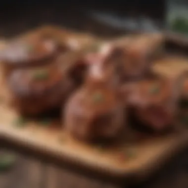 Selection of premium shoulder lamb chops on a wooden board