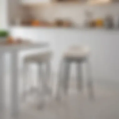 Cozy upholstered counter stools adding warmth to a white kitchen