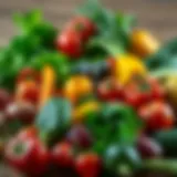 A vibrant assortment of fresh vegetables and fruits ready for lunch preparation.