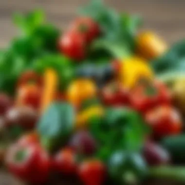 A vibrant assortment of fresh vegetables and fruits ready for lunch preparation.